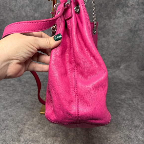 Michael Kors Jet Set Chain Shoulder Bag Tote Fuschia Hot Pink Bucket Handbag - Picture 8 of 14